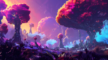 Alien bright colorful landscape