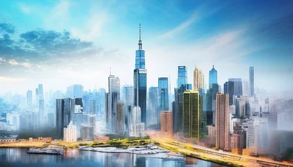 Papier peint adhésif Etats Unis panoramic modern city skyline mix sketch effect