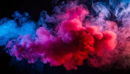 dense multicolored smoke of red purple and pink colors on a black background background of smoke...