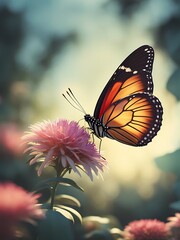 Fototapeta na wymiar Butterfly perched on garden flower.