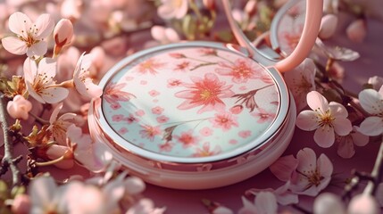 A chic blush compact adorned with floral patterns. - Powered by Adobe