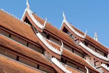The ancient Thai style roof gives it beauty.
