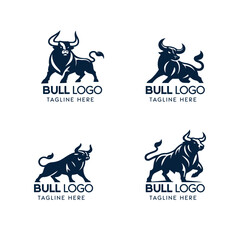 Dynamic Collection of Stylized Bull Logos in Shades of Blue