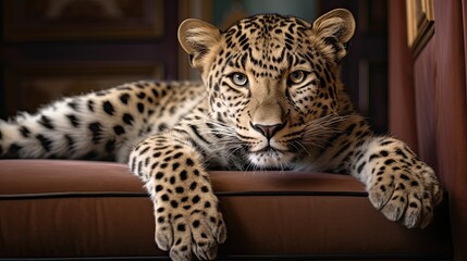 Leopard laying on sofa