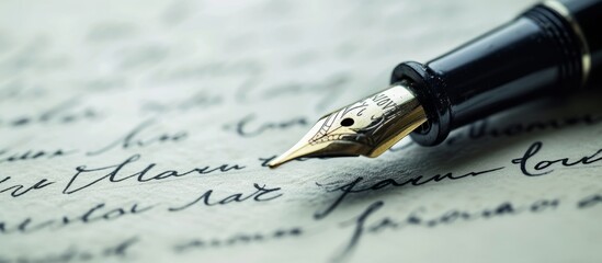 A fountain pen, an office supply writing implement, rests on a handwritten paper featuring...