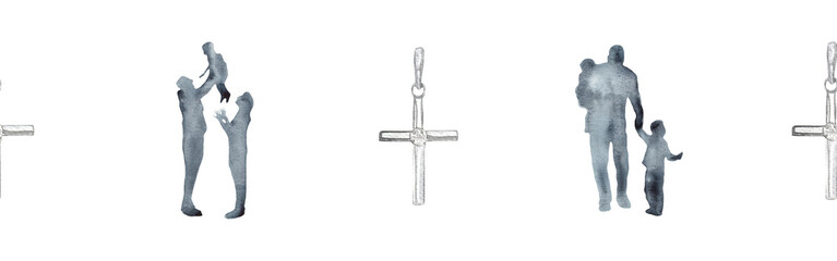 Watercolor hand drawn illustration thanksgiving to the Lord,christian family border.Christian. Decorative border for the background of Christian publications, the design of banners, cards, sites