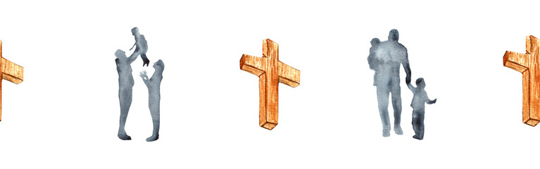 Watercolor hand drawn illustration thanksgiving to the Lord,christian family border.Christian. Decorative border for the background of Christian publications, the design of banners, cards, sites