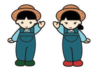農作業着姿の男の子と女の子