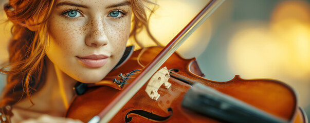 Abstract view of beautiful girl playing on violin. Concept of classical music.