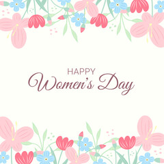 International women's day background, card, poster with hand drawn spring flowers.