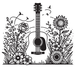 Floral Music Guitar Sketch