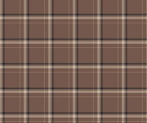 Obraz premium Plaid fabric pattern, brown, black, yellow, seamless background for textiles, clothing designs, skirts, pants or decorative fabrics. Vector illustration.