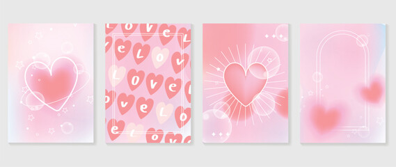 Happy Valentine's day love cover vector set. Romantic symbol poster decorate with trendy gradient heart pastel colorful background. Design for greeting, fashion, commercial, banner, invitation.