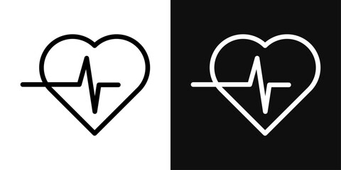 Heart rate pulse vector line icon illustration. - obrazy, fototapety, plakaty