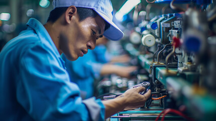 Asian worker in the factory.