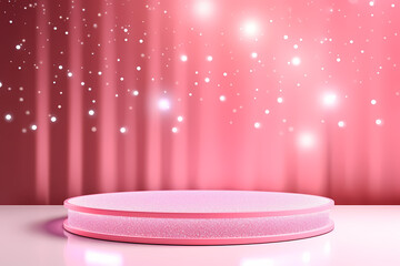 Pink podium 3d illustration background , mock up display with sparkle and glitter for beauty products or holiday event.	