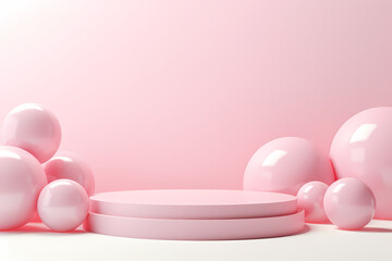 Pink podium 3d illustration background , mock up display with sparkle and glitter for beauty products or holiday event.	