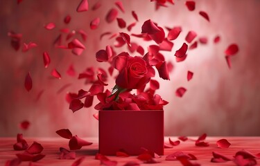 Red roses in a gift box on a dark background for love or valentine day . 3d render