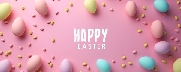 Happy Easter banner with pink tones