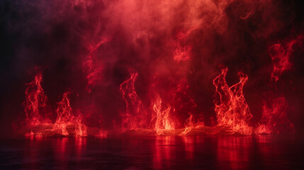 Abstract background - red lava flow. Black spotlight smoke stage entertainment background.