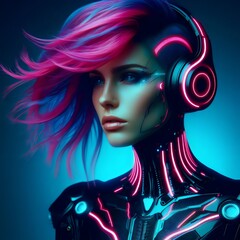 a futuristic cyberpunk avatar with neon hair.