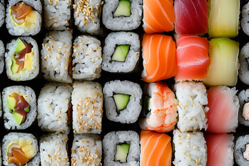 maki assortment seen from above close-up texture background