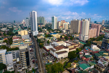 San Juan, Metro Manila, Philippines -  Skyline along Aurora Boulevard, and the LRT-2 line.
