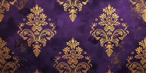 seamless victorian flocked velvet wallpaper design, purple on gold