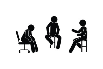 meeting icon, stick figure people conducting a dialogue, man sitting on a chair