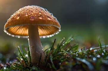 Awesome fungi mushroom close up macro shot in magical world