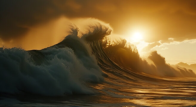 Waves, ocean, waves under the sunlight, big waves