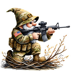 Fototapeta premium watercolor army gnome,soldier gnome,military gnome