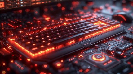 Obraz premium Close-up shot of the keyboard glowing. Generative AI