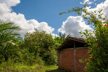 Facade of a pottery with a clay wall in Maragogipinho, Aratuipe district in Bahia.