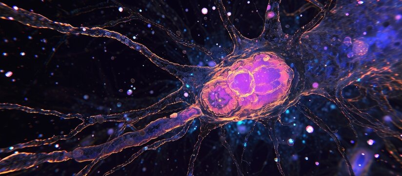 The H&E stain was applied at 40x magnification to pseudounipolar neurons in the dorsal root ganglion.