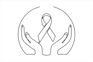 Continuous single line drawing of Ribbon in hands one line drawing and AIDS day concept Vector illustration