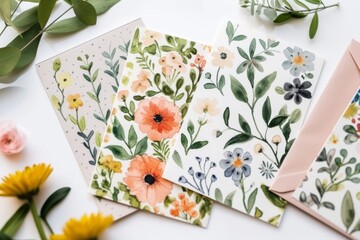 Hand-painted watercolor greeting cards with floral designs