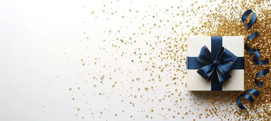 Navy and white gift box with golden glitter, ideal for special occasions and celebrations.