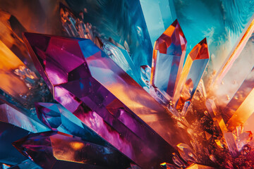 Close Up of Colorful Crystals, Vibrant Gems in a Mesmerizing Array