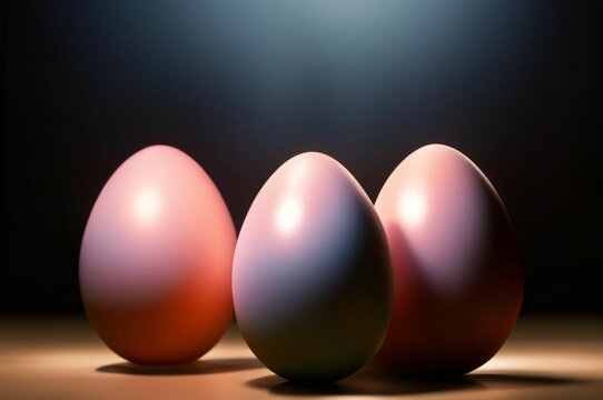 Pink easter eggs on black background. Eggs in a row. Place for text. Easter concept