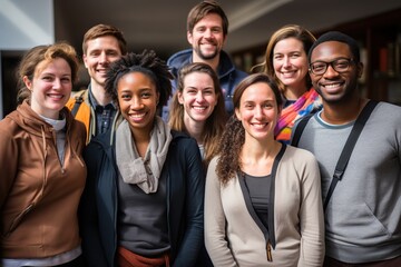 Diversity group of people, team work, coworker taking selfie.