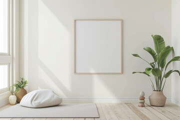 Minimalist White Room With Plant and Picture Frame