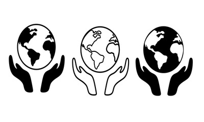Hand holding earth. Environmental icon, vector illustration.