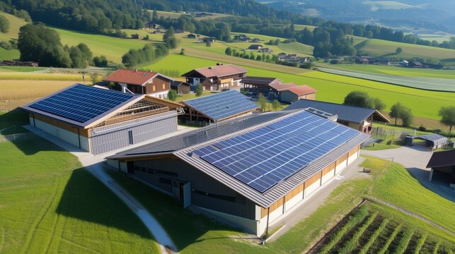 Modern farmhouse with solar panels on the roof