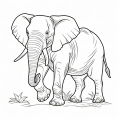 Elephant coloring page for kids, hand-drawn elephant.