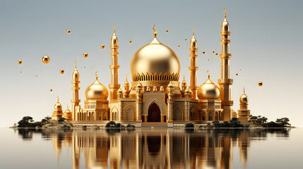 Naklejka premium Al Mawlid Al Nabawai Al Sharif greeting card with dome and minaret of the Prophet's Mosque..