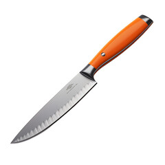 Kitchen knife with orange steel blade with saved path isolated on transparent background
