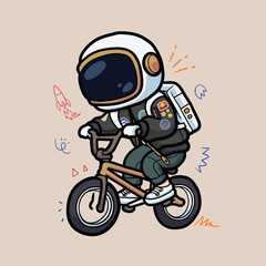 Obraz premium vector cute astronaut playing bicycle