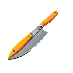 Kitchen knife with orange steel blade with saved path isolated on transparent background