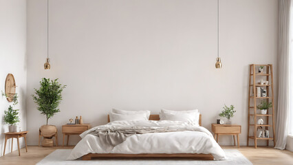 Serene Bedroom Retreat: Minimalistic Wooden Furniture by the Window